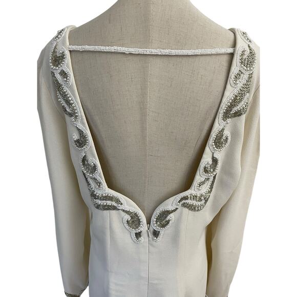 Vtg 80s Lime Nite Dress Sz L Ivory Beaded Backless Cocktail Wedding Bridal Elope - Picture 4 of 12